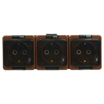 Gniazdo potrójne 3x 2P+Z SCHUKO bryzgoodporne klapką dymną IP44, SMART, brązowy