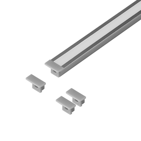 Zestaw: profil aluminiowy do taśm LED, 2000 x 12,8 x 9 mm, podtynkowy, srebrny, klosz mleczny, 4 zaślepki