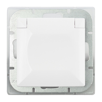 Gniazdo pojedyncze p/t 2P+Z Schuko bryzgoszczelne z klapką Pearl, 16A, 250V, PT-17PH, biały