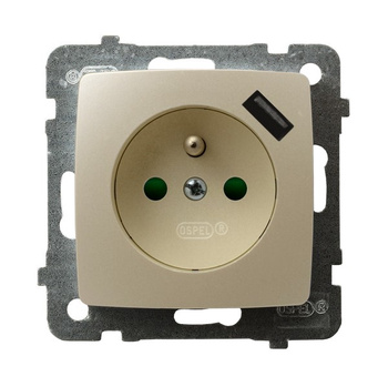 OSPEL KARO GP-1SZPUSB/m/42 Gniazdo z/u z przesłonami, z ładowarką USB