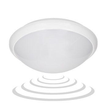 BREVA, plafon oświetleniowy z mikrofalowym czujnikiem ruchu, 60W, E27, IP44, poliwęglan mleczny