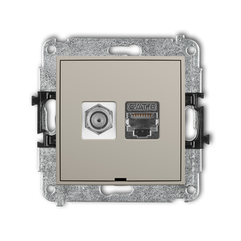 KARLIK MINI 60MGFKBO-5 Mechanizm gniazda antenowego poj. typu F (SAT) + gniazda komp. poj. 1xRJ45, kat. 6 ekranowany, 8-stykowy, bez pola opisowego