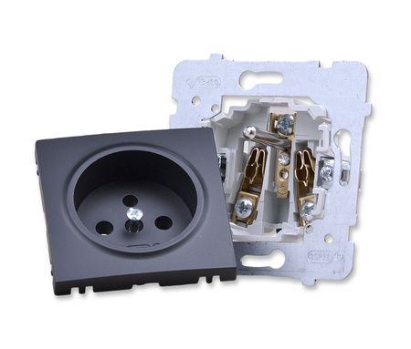 OSPEL AS GP-1GZ/M/33 Gniazdo pojedyncze z uziemieniem czarny metalik