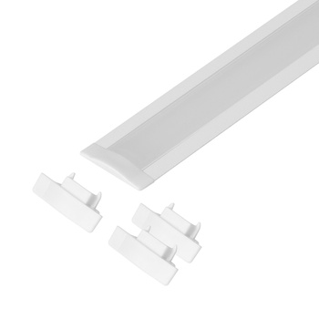 Zestaw: profil aluminiowy do taśm LED, 2000 x 24,5 x 6,05 mm, podtynkowy, biały, klosz mleczny, 4 zaślepki