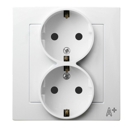 Ospel as ANTYBAKTERYJNY GP-2GAS/00 Gniazdo podwójne z uziemieniem schuko kompletne z ramką, produkt zawiera nanocząsteczki srebra