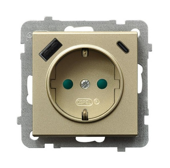 SONATA GP-1RSPUSBAC/m/39 Gniazdo pojedyncze z uziemieniem schuko z przesłonami torów prądowych, z ładowarką USB A+C