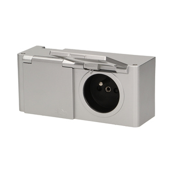 Gniazdo meblowe bez wyłacznika, IP44, 2x2P+Z, srebrne