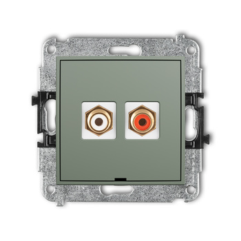 KARLIK MINI 61MGRCABO-2 Mechanizm gniazda podwójnego RCA, bez pola opisowego (typu cinch - biały i czerwony, pozłacany)