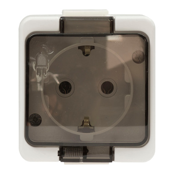 Gniazdo  pojedyncze 2P+Z SCHUKO  bryzgoodporne z klapką dymną  IP44, SMART, biały