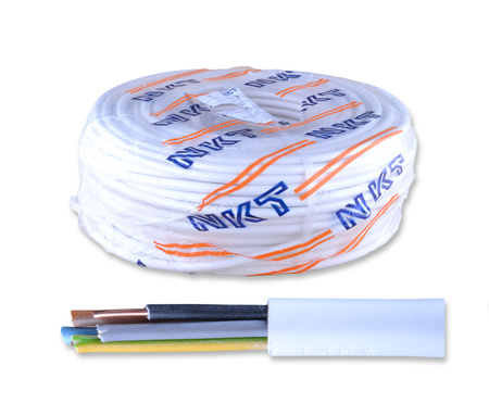 Kabel przewód YDYżo 5x1,5 450/750 okrągły biały NKT 172170002C0100 1m
