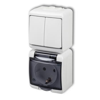 KARLIK JUNIOR WGHP-2sd Łącznik świecznikowy z gniazdem hermetycznym SCHUKO (klapka dymna; bez przesłon)