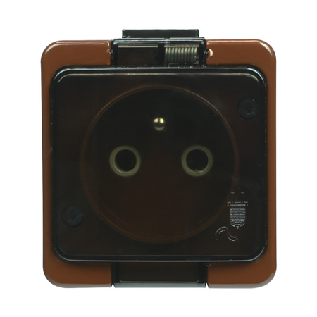 Gniazdo  pojedyncze 2P+Z bryzgoodporne z klapką dymną  IP44, SMART, brązowy