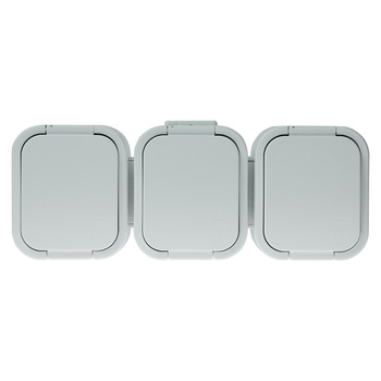 Gniazdo potrójne n/t 3x2P+Z, Schuko, bryzgoszczelne z klapką B2, IP54, NT-317 B2, biały