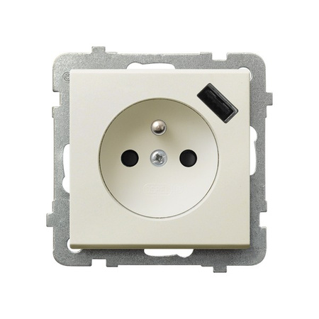 OSPEL SONATA GP-1RZPUSB/m/27 Gniazdo pojedyncze z uziemieniem z przesłonami torów prądowych, z ładowarką USB