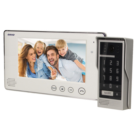 Zestaw wideodomofonowy bezsłuchawkowy, kolor, LCD 7", z szyfratorem, natynkowy, biały, CRUX