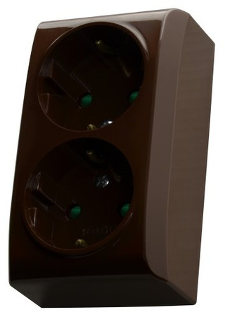 OSPEL BIS GN-2BSP/24 Gniazdo podwójne schuko z przesłonami brąz