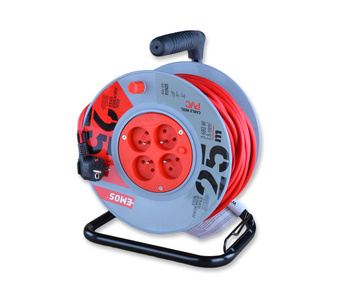 Emos p19425 przedłużacz zwijany 4 gniazdka pvc bezpiecznik