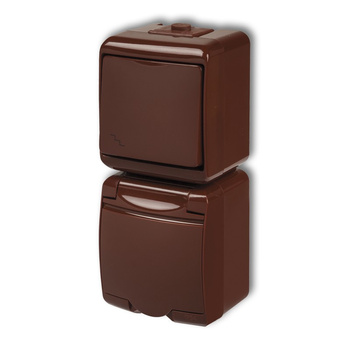 KARLIK JUNIOR 4WGHP-3 Łącznik schodowy z gniazdem pojedynczym z uziemieniem 2P+Z (klapka brązowa; bez przesłon)