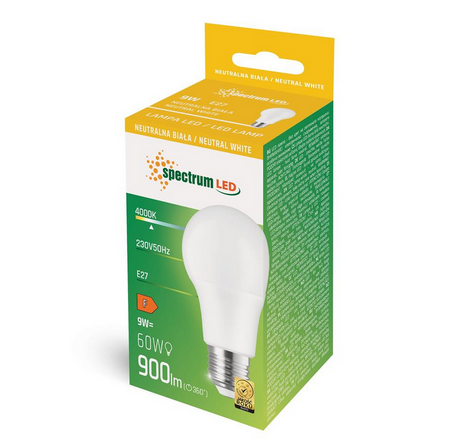 LED GLS E-27 230V 9W NW SPECTRUMWOJ+14611
