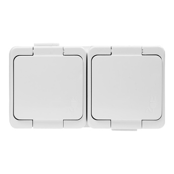 Gniazdo  podwójne 2x 2P+Z SCHUKO  bryzgoodporne z klapką w kolorze wyrobu  IP44, SMART, biały