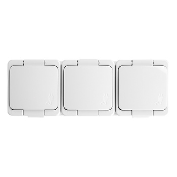 Gniazdo potrójne 3x 2P+Z SCHUKO bryzgoodporne klapką w kolorze IP44, SMART, biały
