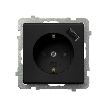 OSPEL SONATA GP-1RSPUSB/m/33 Gniazdo pojedyncze z uziemieniem schuko z przesłonami torów prądowych, z ładowarką USB