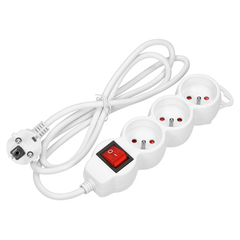 Przedłużacz 3-krotny 2P+Z, z wyłącznikiem, 5m H05VV-F 3x1,0mm², Imax=10A, biały