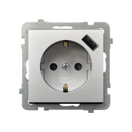 OSPEL SONATA GP-1RSPUSB/m/38 Gniazdo pojedyncze z uziemieniem schuko z przesłonami torów prądowych, z ładowarką USB