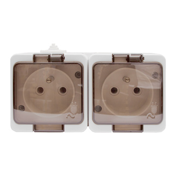 Gniazdo  podwójne 2P+Z bryzgoodporne z klapką dymną  IP44, SMART, biały