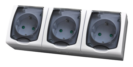 OSPEL MADERA GNH-3NSP/00/d Gniazdo potrójne IP schuko z przesłonami
