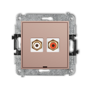 KARLIK MINI 62MGRCABO-2 Mechanizm gniazda podwójnego RCA, bez pola opisowego (typu cinch - biały i czerwony, pozłacany)