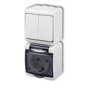 KARLIK JUNIOR WGHP-2sdp Łącznik świecznikowy z gniazdem hermetycznym SCHUKO (klapka dymna; przesłony torów prądowych)