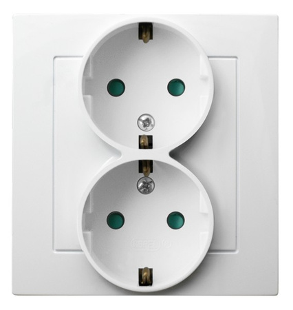 Ospel as GP-2GSP/00 Gniazdo podwójne z uziemieniem schuko z przesłonami torów prądowych, kompletne z ramką