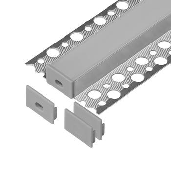 Zestaw: profil aluminiowy do taśm LED, 2000 x 55,8 x 12,5 mm, natynkowy, srebrny, klosz mrożony, 4 zaślepki