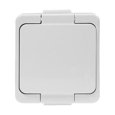 Gniazdo  pojedyncze 2P+Z SCHUKO  bryzgoodporne z klapką w kolorze wyrobu  IP44, SMART, biały