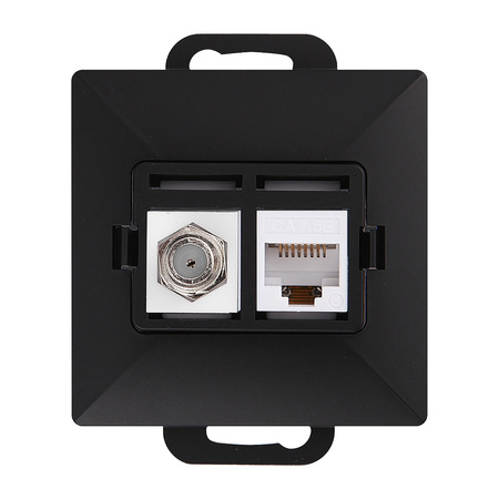 Gniazdo pojed. typu F + Gniazdo 1xRJ45 Cat6 Pearl, TV/F+RJ45/P, czarny