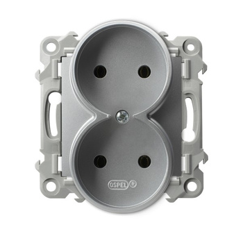 OSPEL SZAFIR GP-2ZR/m/18 Gniazdo podwójne moduł srebro