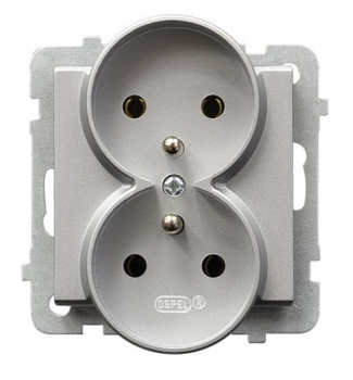 OSPEL SONATA GP-2RRZ/m/38 Gniazdo podwójne z uziemieniem srebro mat