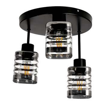 SIENA 3P E27, oprawa ścienno-sufitowa, max. 3x60W, czarna, podstawa okrągła, stałe głowice lampy, różne poziomy