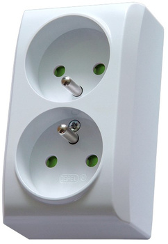OSPEL BIS GN-2BZP/00 Gniazdo podwójne z uziemieniem z przesłonami biały