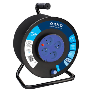 Przedłużacz bębnowy, 4 gniazda 2P+Z, kabel PVC H05VV-F 3x1.5mm2, 30m, termik, przesłony torów prądowych