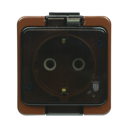 Gniazdo pojedyncze 2P+Z SCHUKO bryzgoodporne z klapką dymną IP44, SMART, brązowy