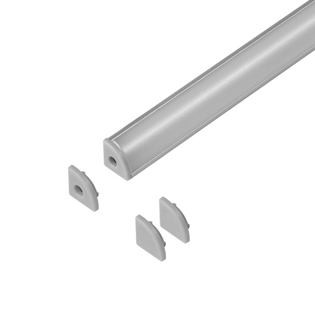 Zestaw: profil aluminiowy do taśm LED, 2000 x 10 x 10 mm, narożny, srebrny, klosz mrożony, 4 zaślepki