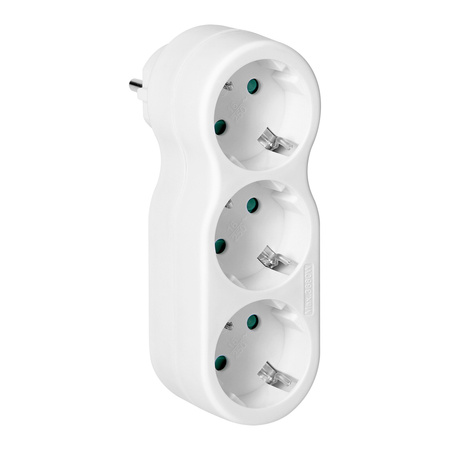 Rozgałęźnik 3x2P+Z "bałwanek" z wtyczką górną, Schuko, biały