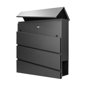 Skrzynka na listy BORNEO z galwanizowanej stali z  gazetnikiem, kolor czarny