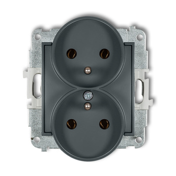 KARLIK MINI 28MGPR-2z  Gniazdo podwójne do ramki z uziemieniem 2x(2P+Z) (bez przesłon torów prądowych)
