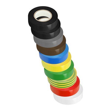 Zestaw 10 taśm 19mm, 2x czarna, szara, brązowa, niebieska, żółta, zielona, żółto-zielona, czerwona, biała, długość 20m
