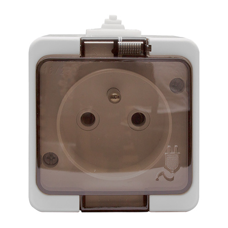 Gniazdo  pojedyncze 2P+Z bryzgoodporne z klapką dymną  IP44, SMART, biały