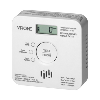 Bateryjny czujnik tlenku węgla (czadu), 2xAA, żywotność sensora 10 lat