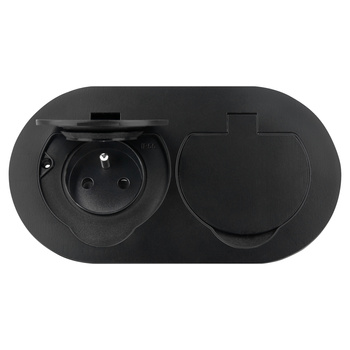 Hermetyczne gniazdo elektryczne podwójne, owalne, IP55, 2x2P+Z(French), czarne